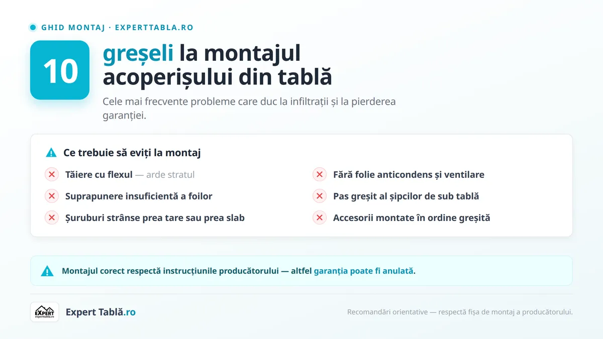 10 greșeli la montajul acoperișului din tablă (și cum le eviți)